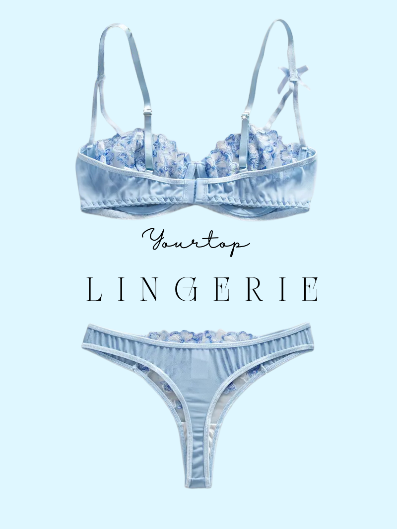 Baby Blue Thong Back View, Mesh Fabric and Delicate Ribbon Bow Detail.