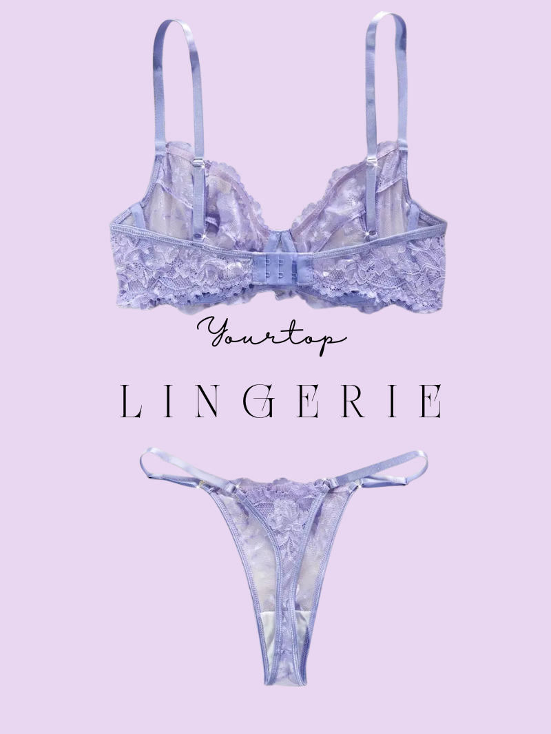 Lavender Thong Back View, Sheer Mesh and Lace Fabric.