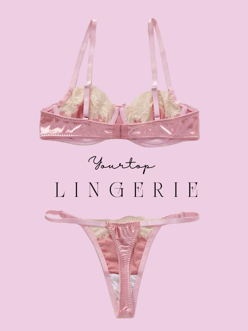 Pink Satin Thong Back View, Adjustable Straps and White Lace Trim Detail.