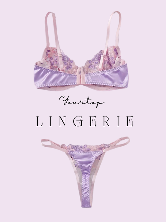 Lilac Thong Back View, Sheer Mesh Fabric and Adjustable Straps Detail.