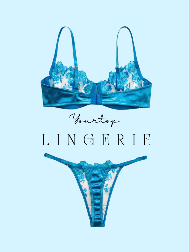 Sky Blue Satin Thong Back View, Mesh Fabric and Adjustable Straps Detail.