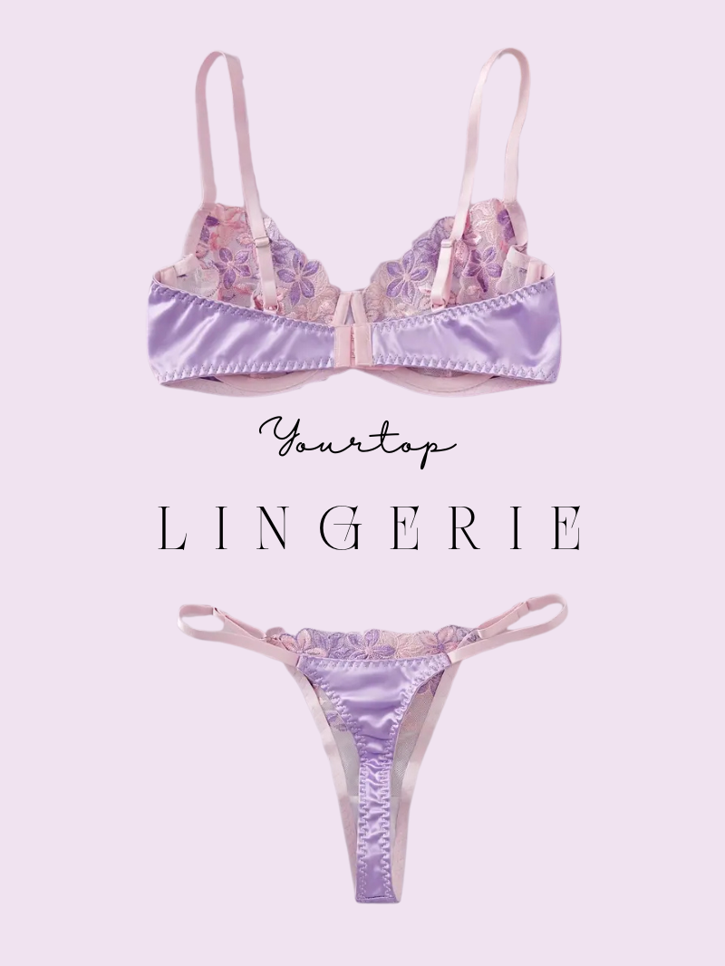 Lilac Thong Back View, Sheer Mesh Fabric and Adjustable Straps Detail.