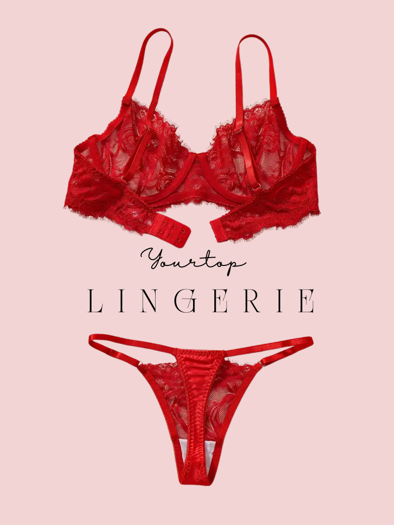 Red Lace Tanga Thong Back View, Adjustable Straps and Scallop Edge Detail.