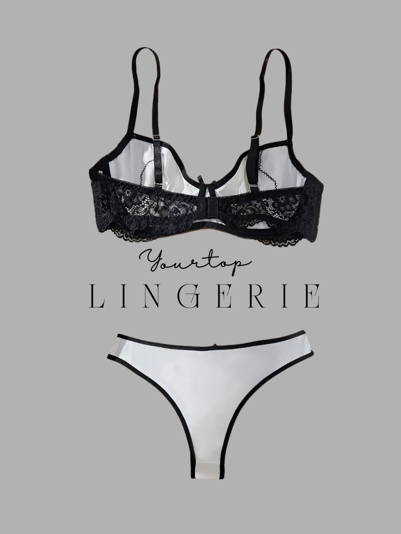 White Satin Thong Back View with Black Lace Detail on Edges, Adjustable Straps and Elegant Design.