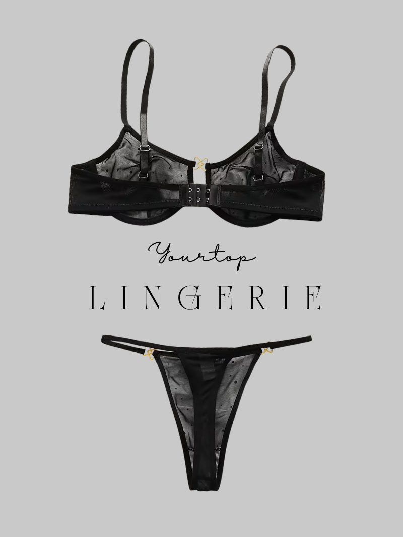 Black Glitter Mesh Thong Back View, Star Pattern and Ribbon Detail.