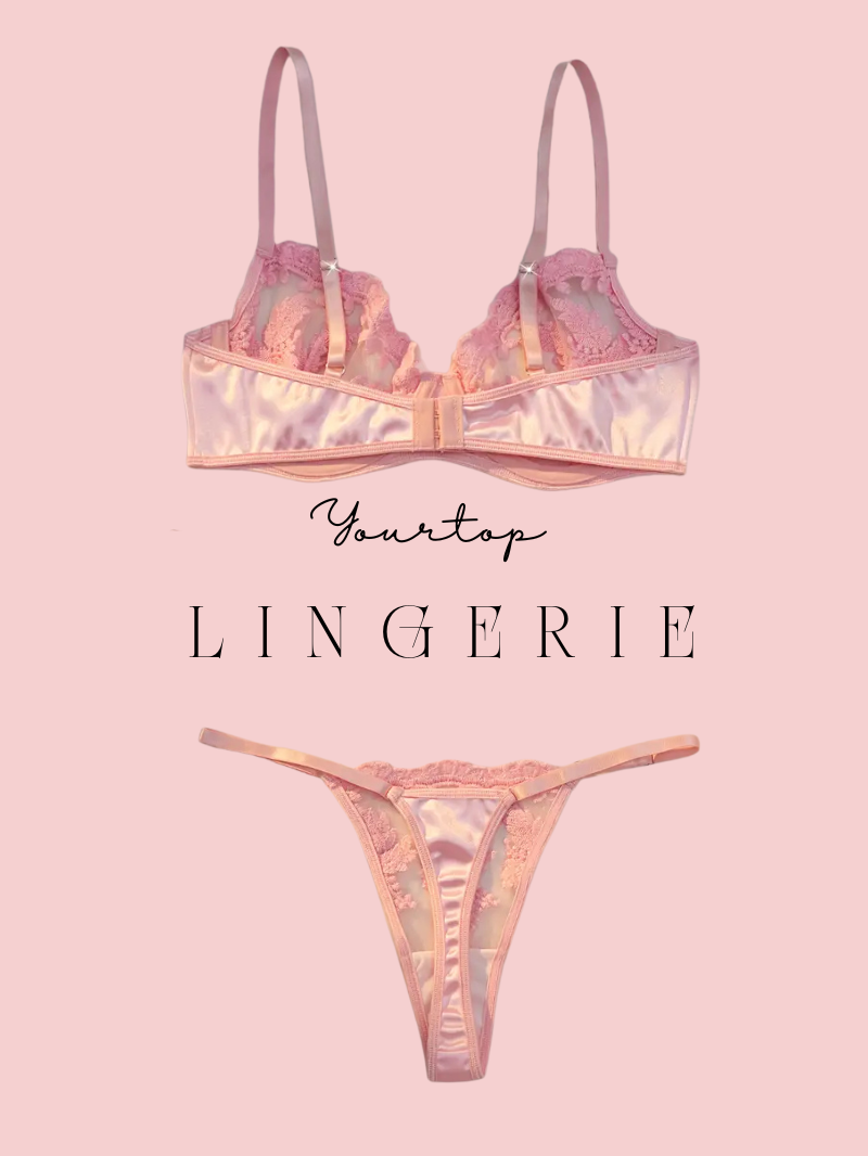 Sweet Pink Satin Thong Back View, Adjustable Straps and Elegant Lace Trim.